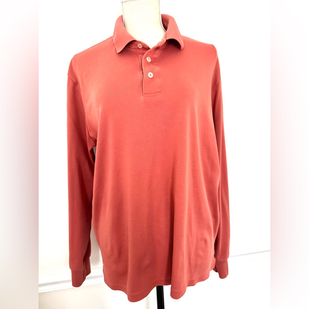 Land's End | Men's | 100% Cotton |LS | Henley |Polo Shirt - Color/Coral | SOFT!